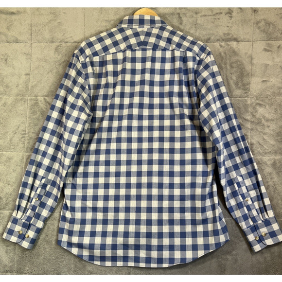 Charles Tyrwhitt Shirt Large Weekend No Iron Slim Fit Blue/Gray Check Preppy - Picture 4 of 9